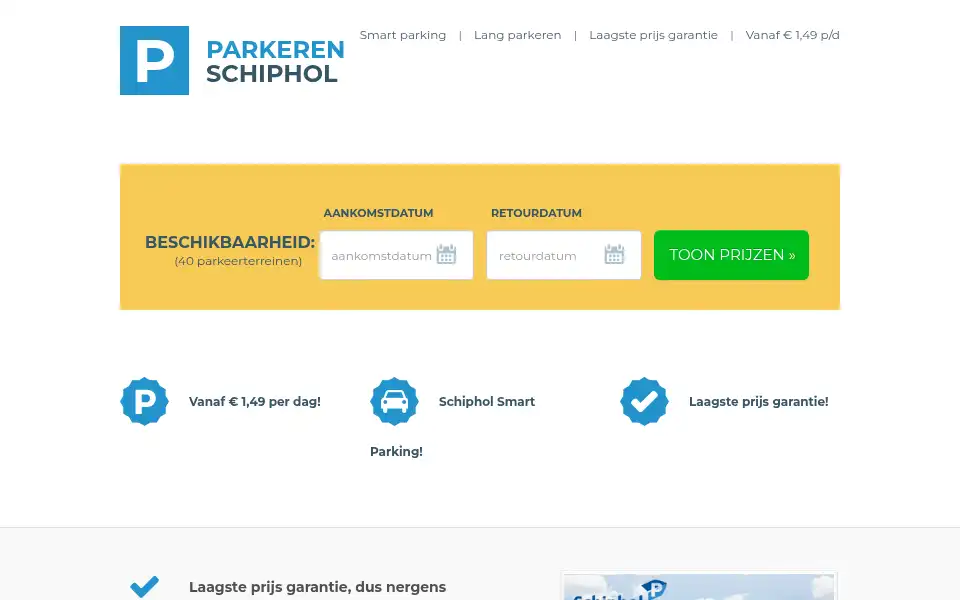 Screenshot of parkerenschiphol.nl