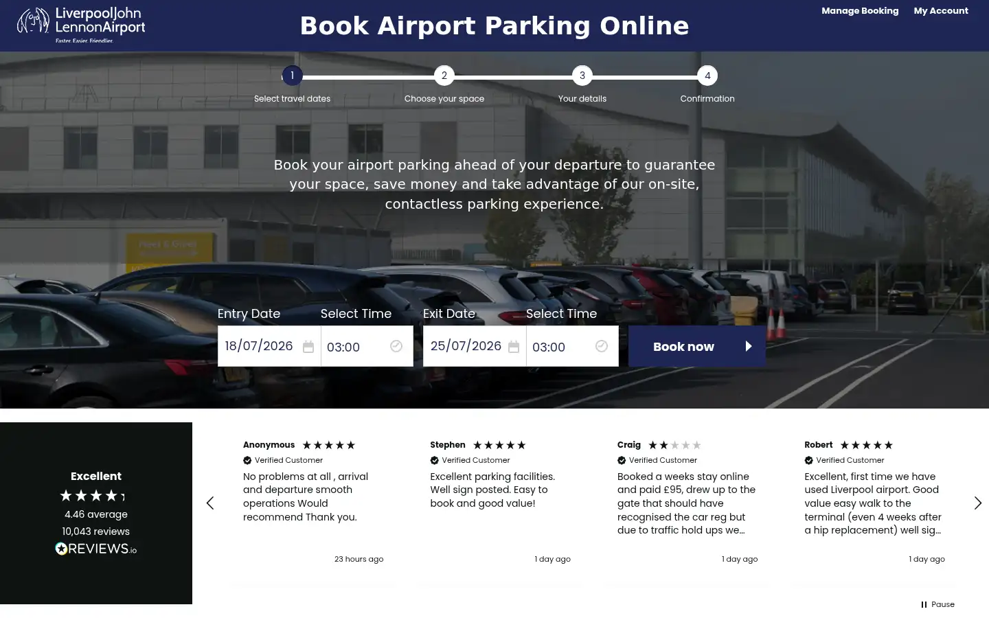 Screenshot of parking.liverpoolairport.com