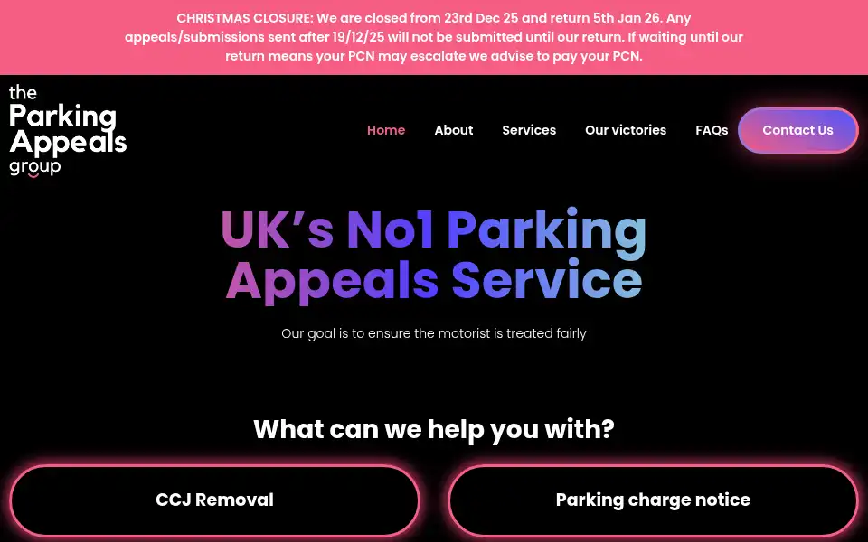 Screenshot of parkingappealsgroup.co.uk