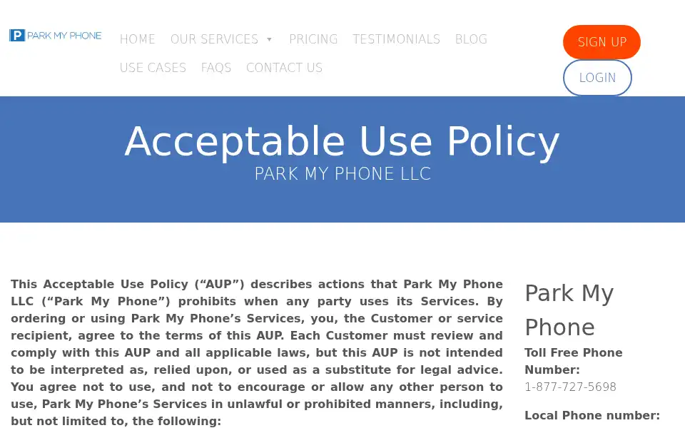 Screenshot of parkmyphone.com