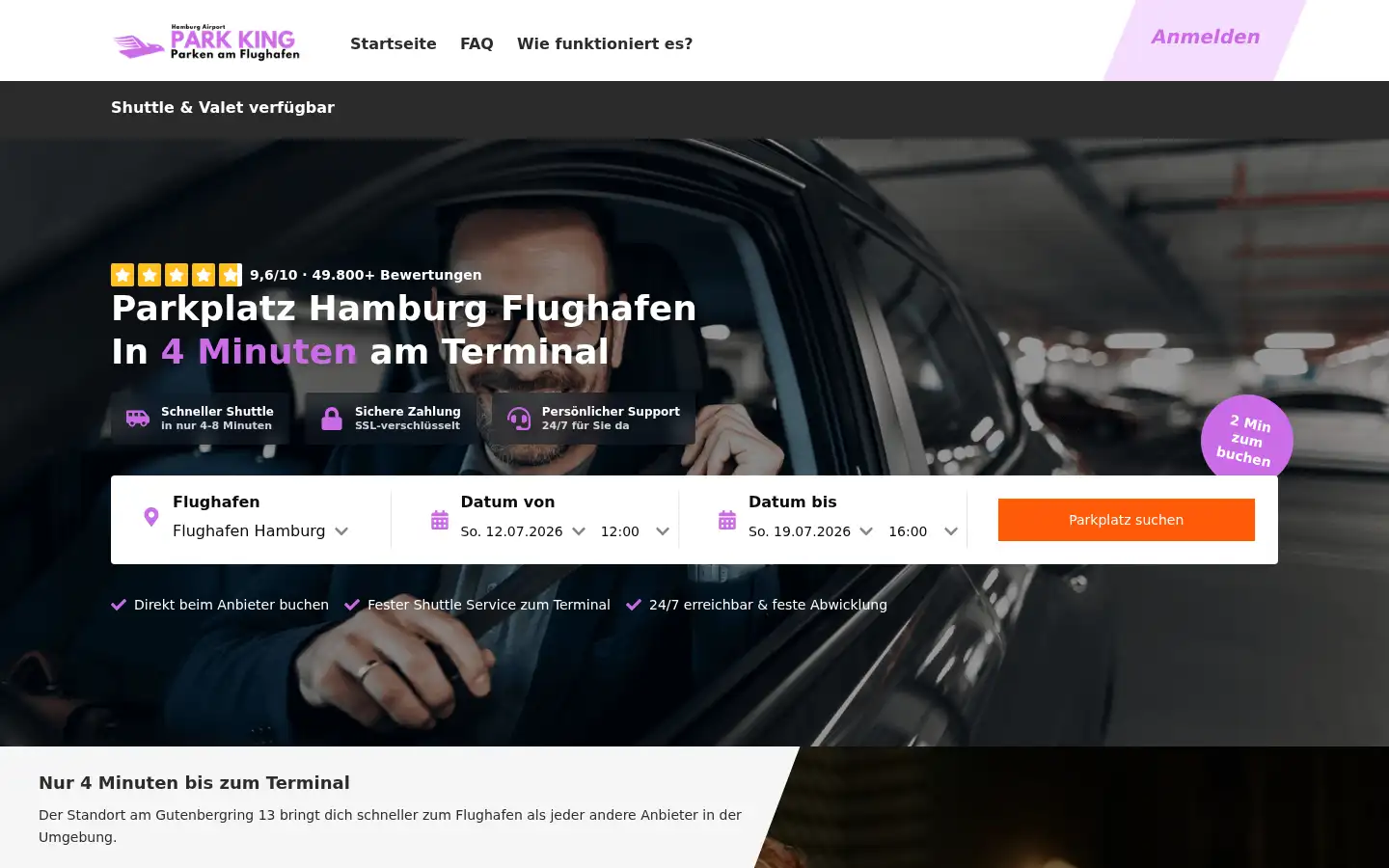 Screenshot of parkshuttlefly.de