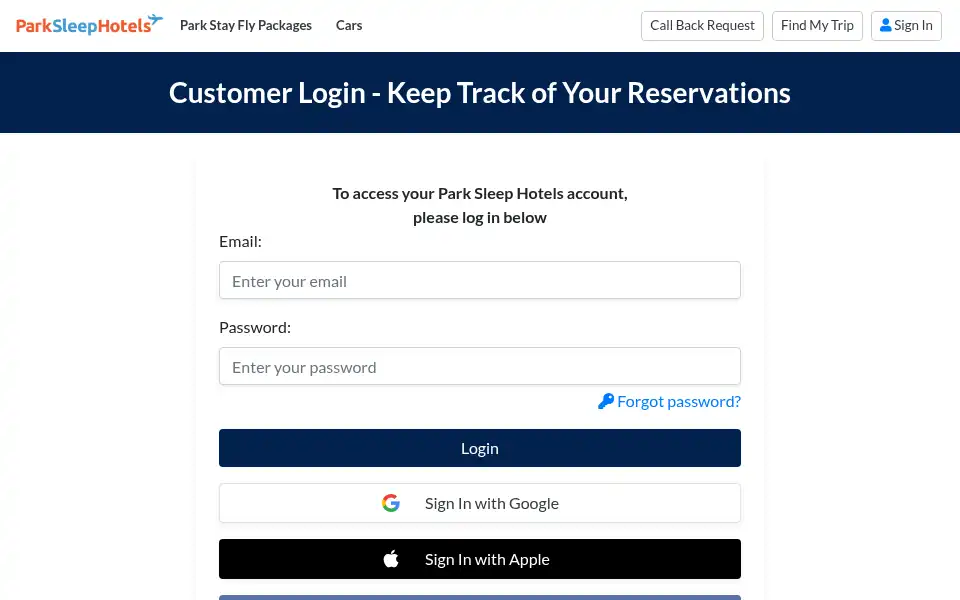 Screenshot of parksleephotels.com