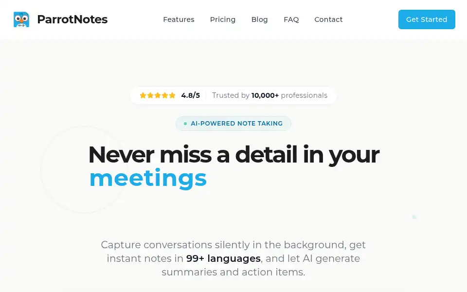 Screenshot of parrotnotes.app
