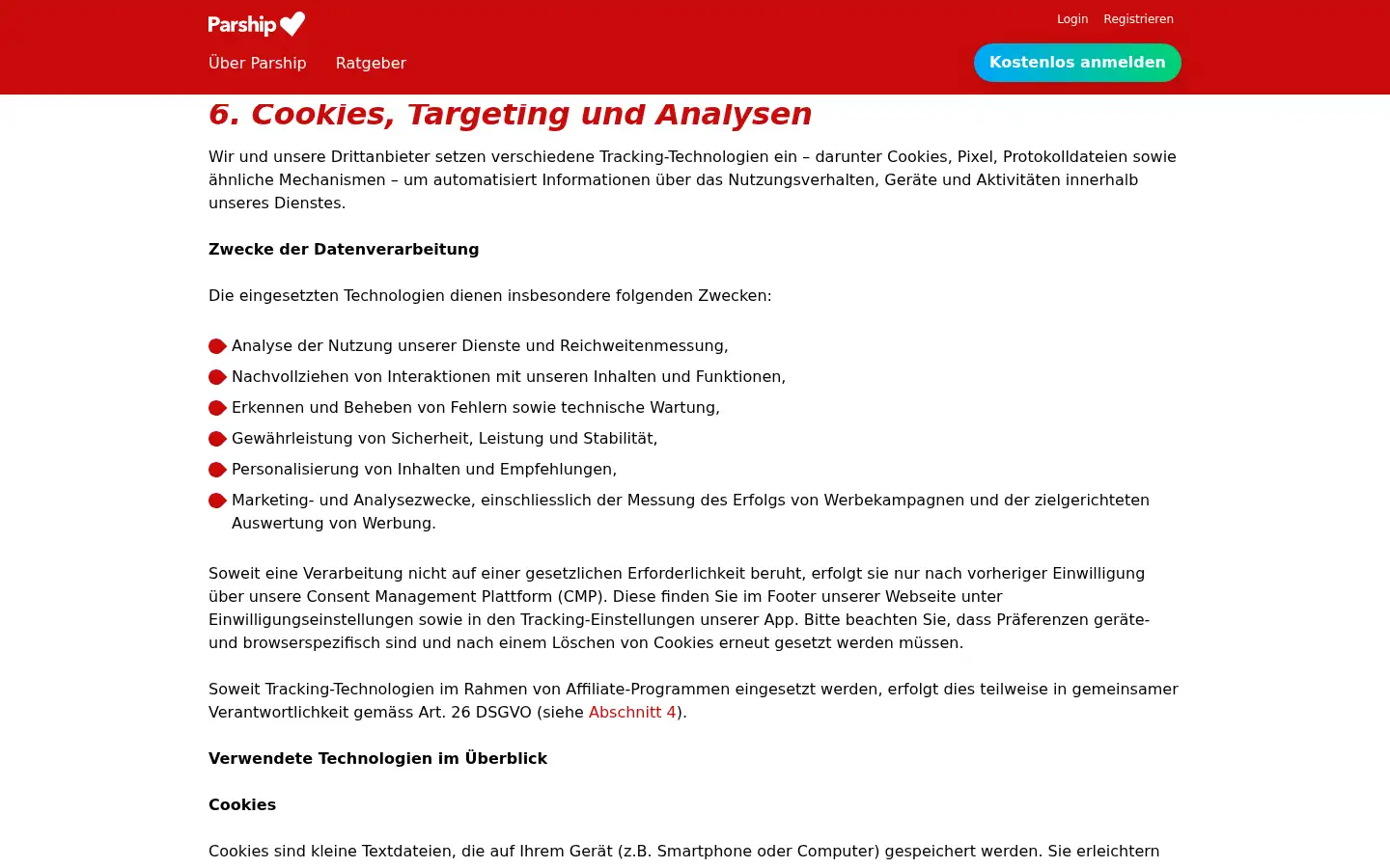 Screenshot of parship.ch