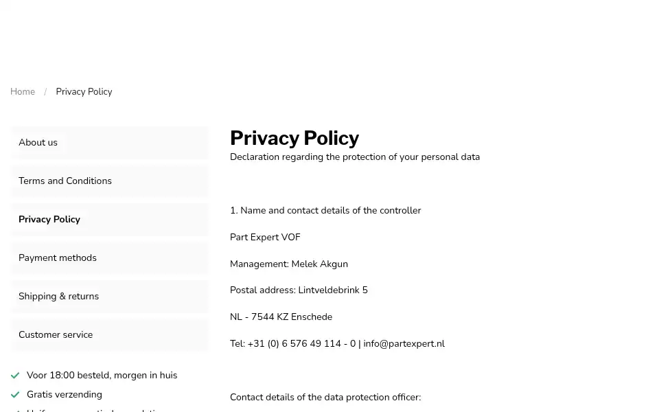 Screenshot of partexpert.nl
