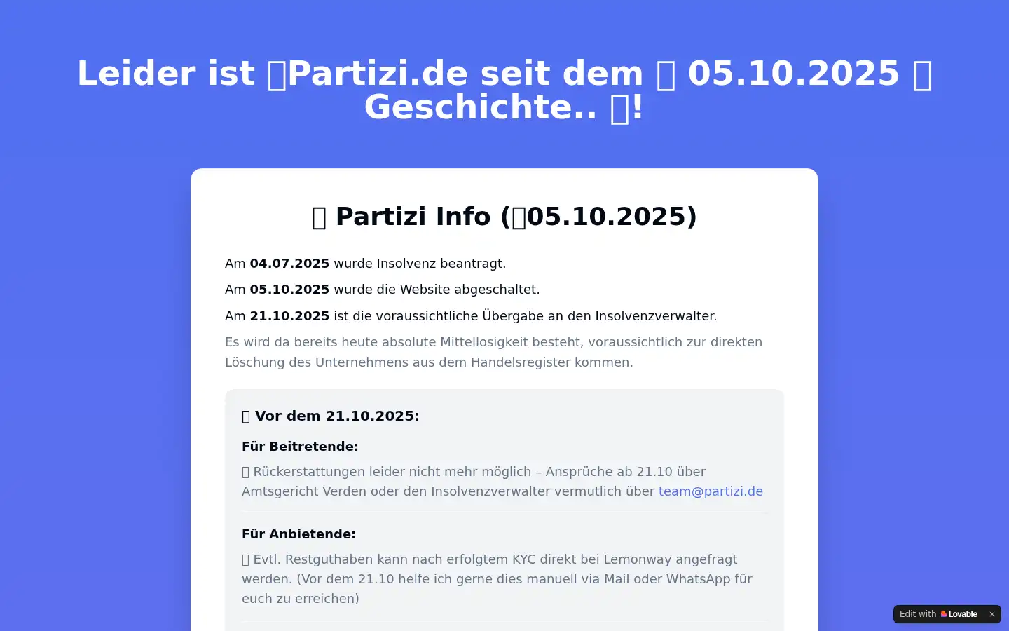 Screenshot of partizi.de