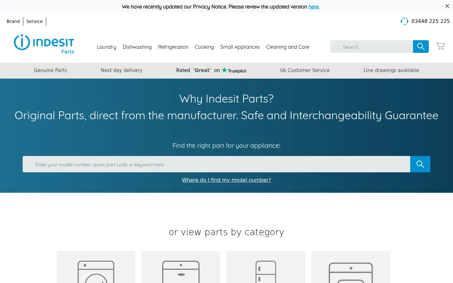 Screenshot of parts.indesit.co.uk