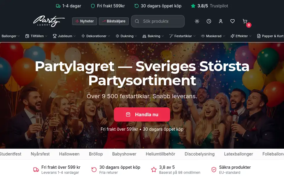 Screenshot of partylagret.com