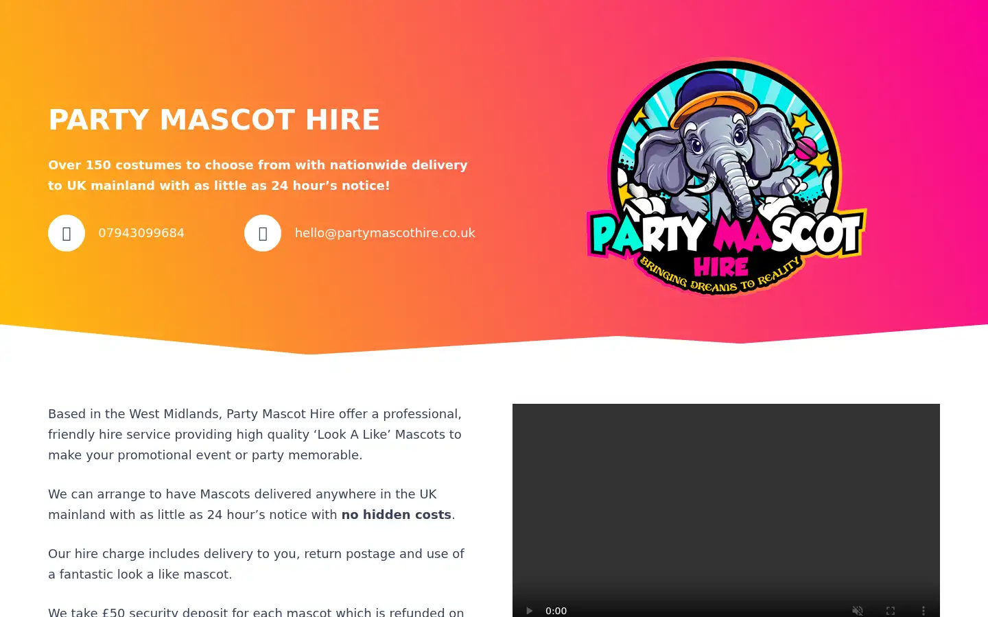 Screenshot of partymascothire.co.uk