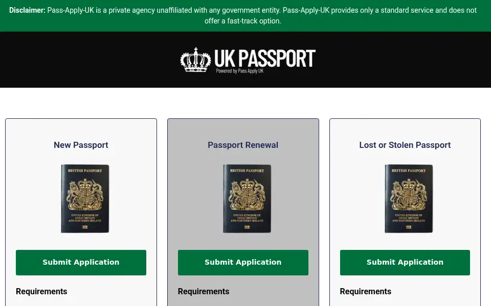 Screenshot of pass-apply-uk.com