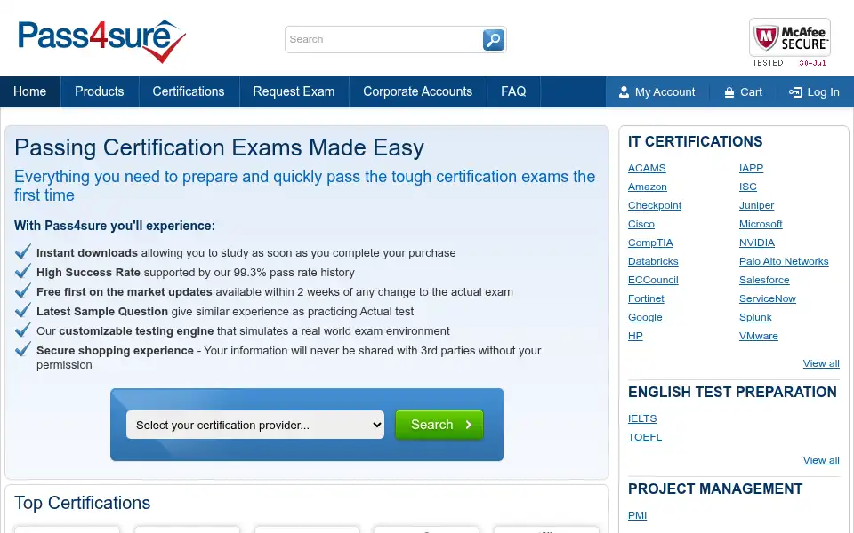 Screenshot of pass4sure.com