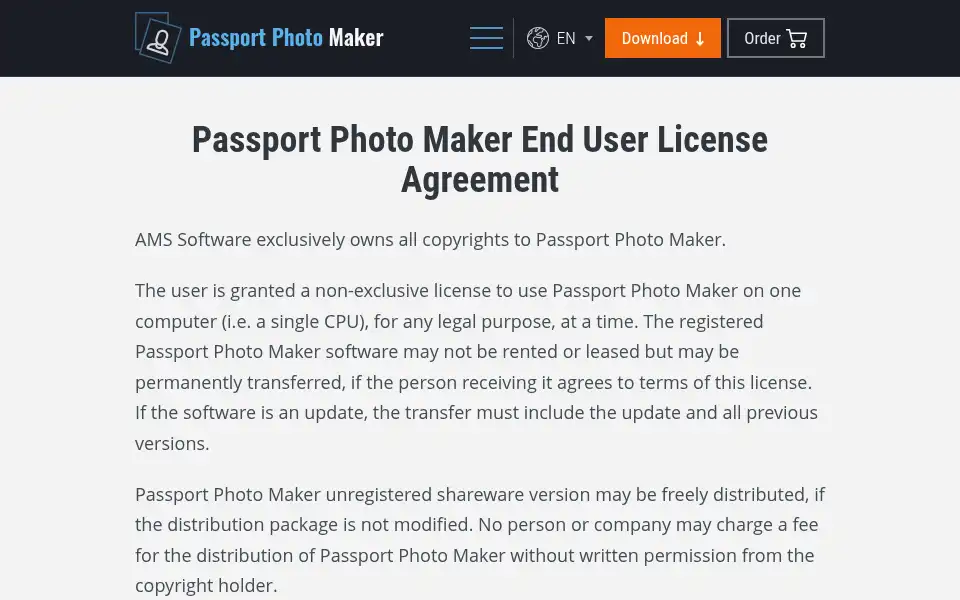 Screenshot of passport-photo-software.com