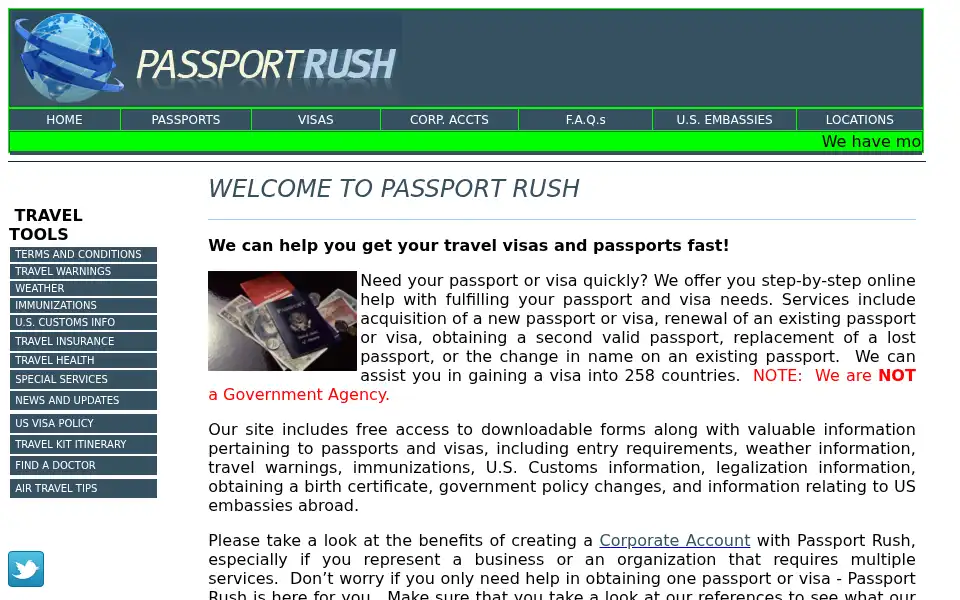 Screenshot of passportrush.com