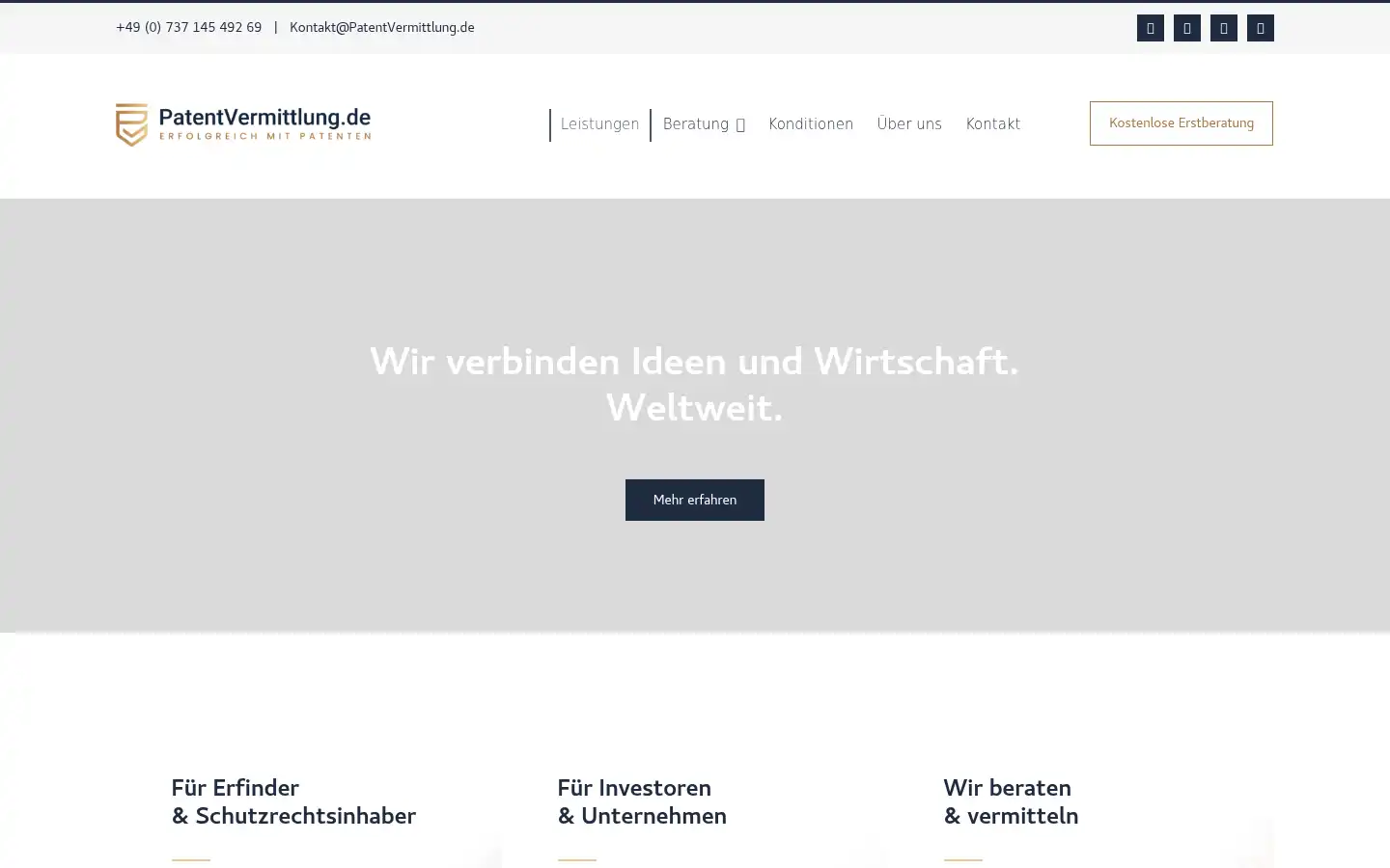 Screenshot of patentvermittlung.de