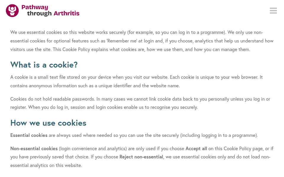 Screenshot of pathwaythrougharthritis.com