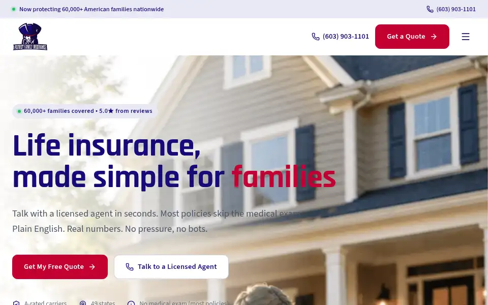 Screenshot of patriotfamilyinsurance.com
