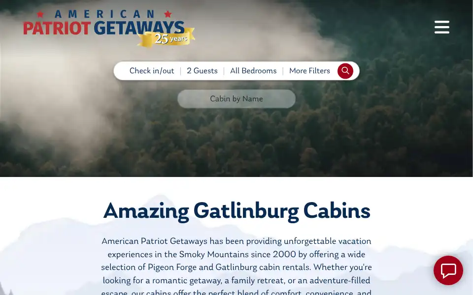 Screenshot of patriotgetaways.com