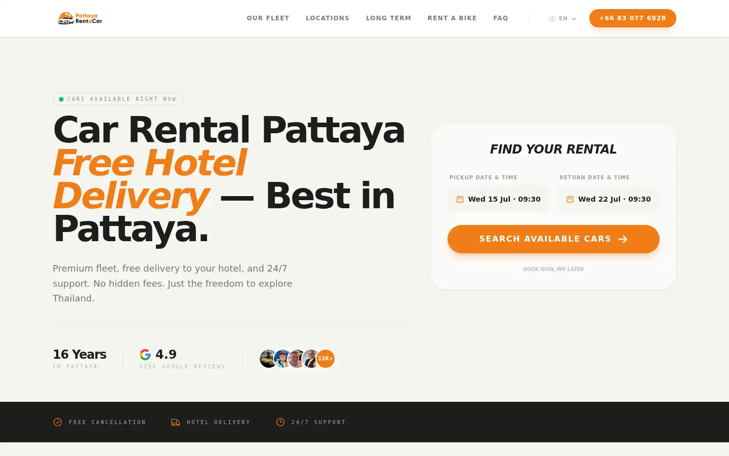 Screenshot of pattayarentacar.com