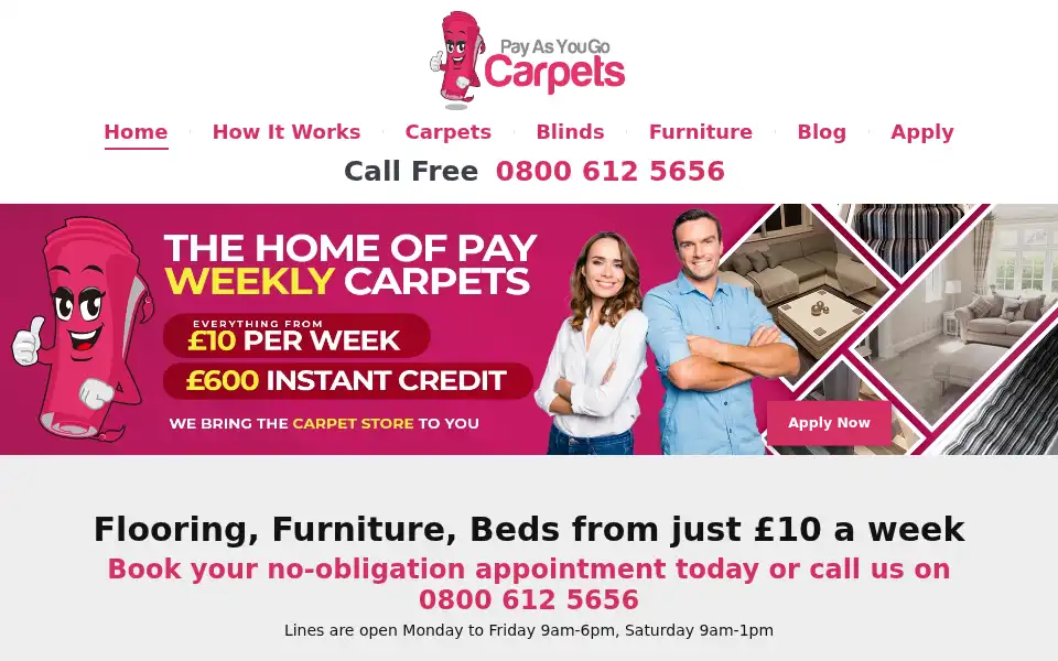 Screenshot of payasyougocarpets.com