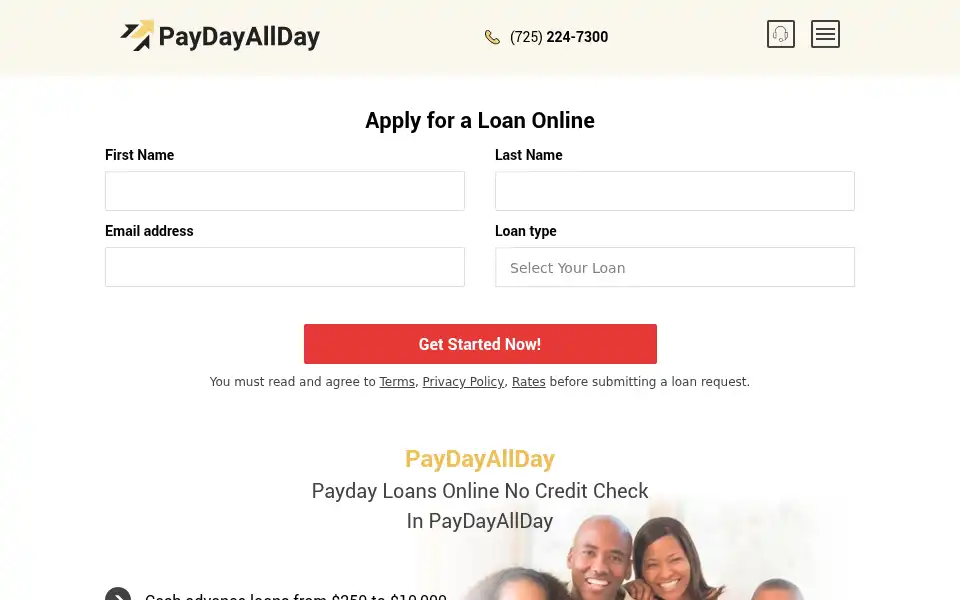 Screenshot of paydayallday.com