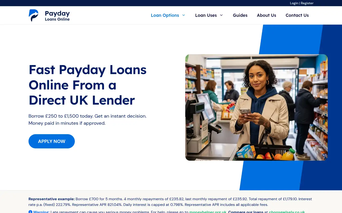 Screenshot of paydayloansonline.co.uk