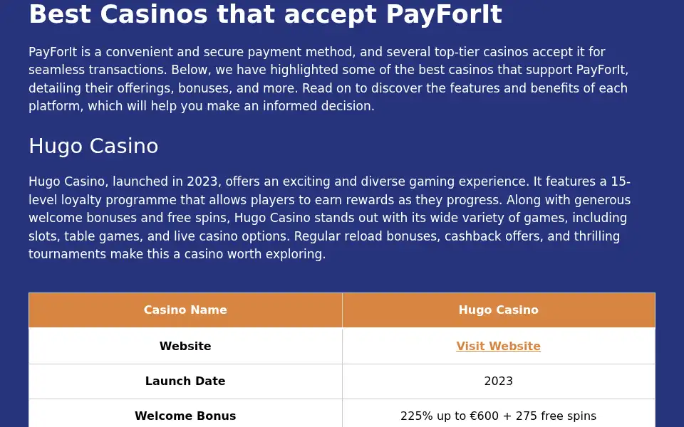 Screenshot of payforit.casino
