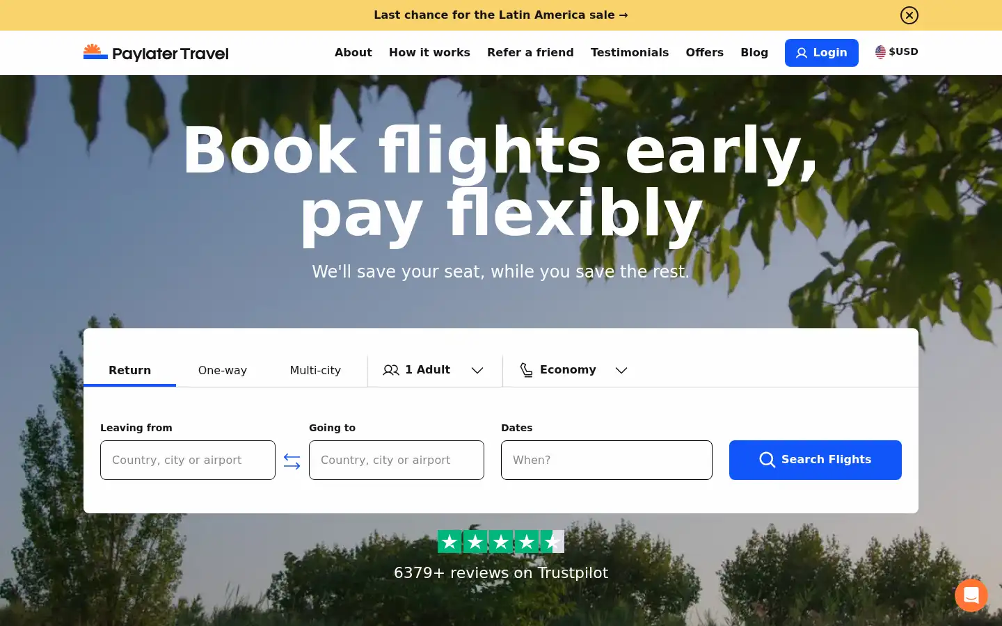 Screenshot of paylatertravel.com