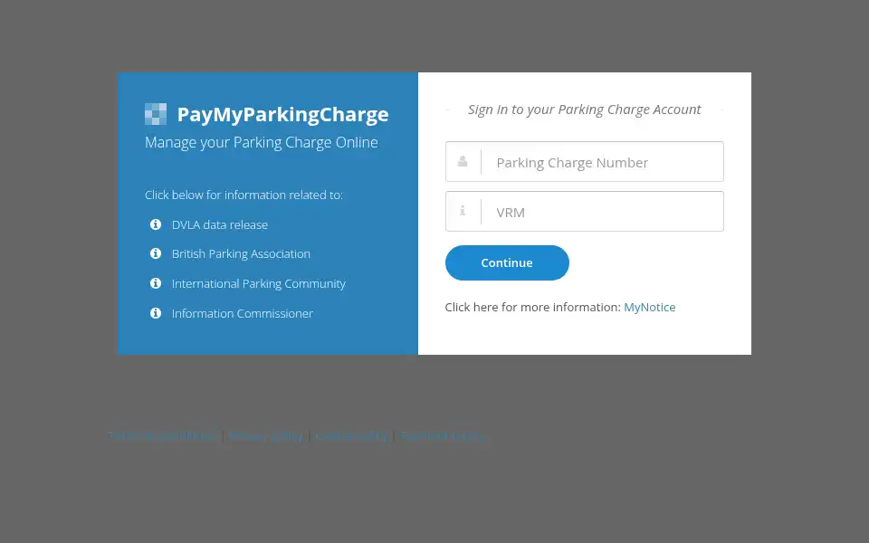 Screenshot of paymyparkingcharge.com