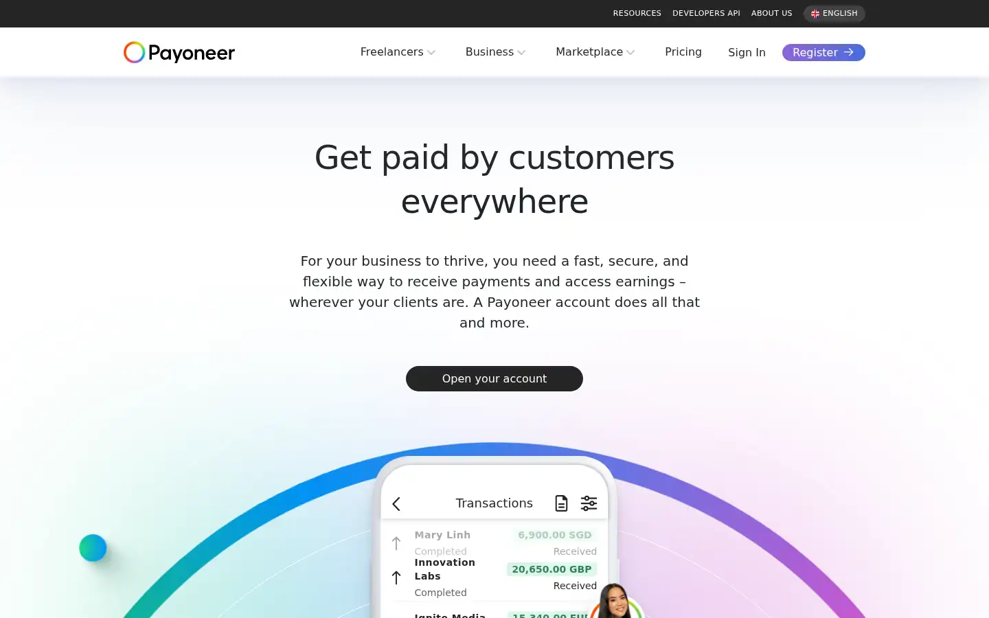 Screenshot of payoneer.com