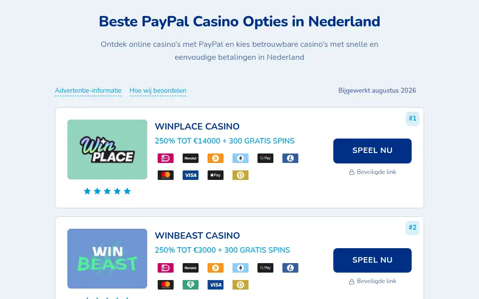 Screenshot of paypalcasinonederland.com