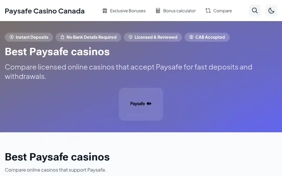 Screenshot of paysafe-casino-canada.com