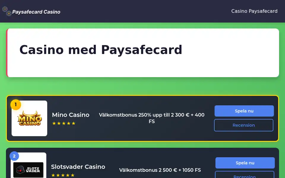 Screenshot of paysafecard-casino-utan-licens.net