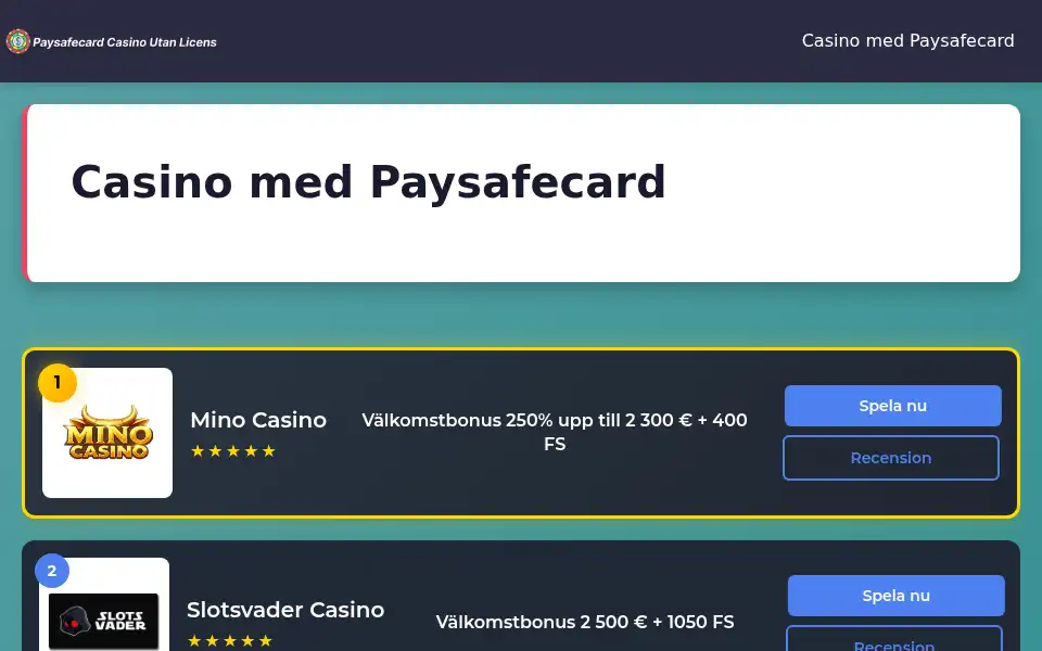 Screenshot of paysafecard-casino-utan-licens.org