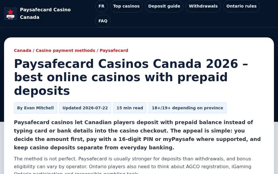 Screenshot of paysafecardcasino.us.com