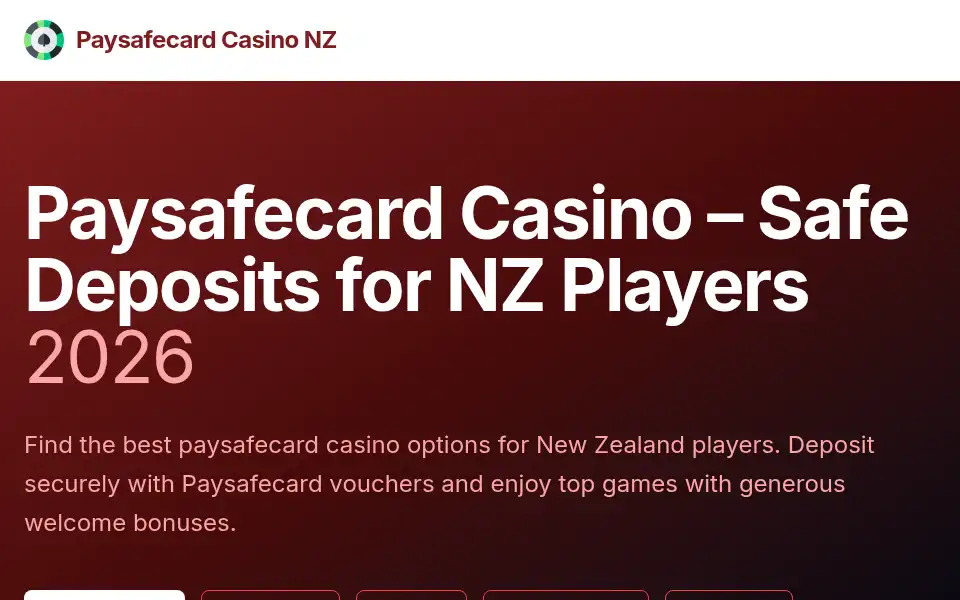 Screenshot of paysafecardcasinonz.org