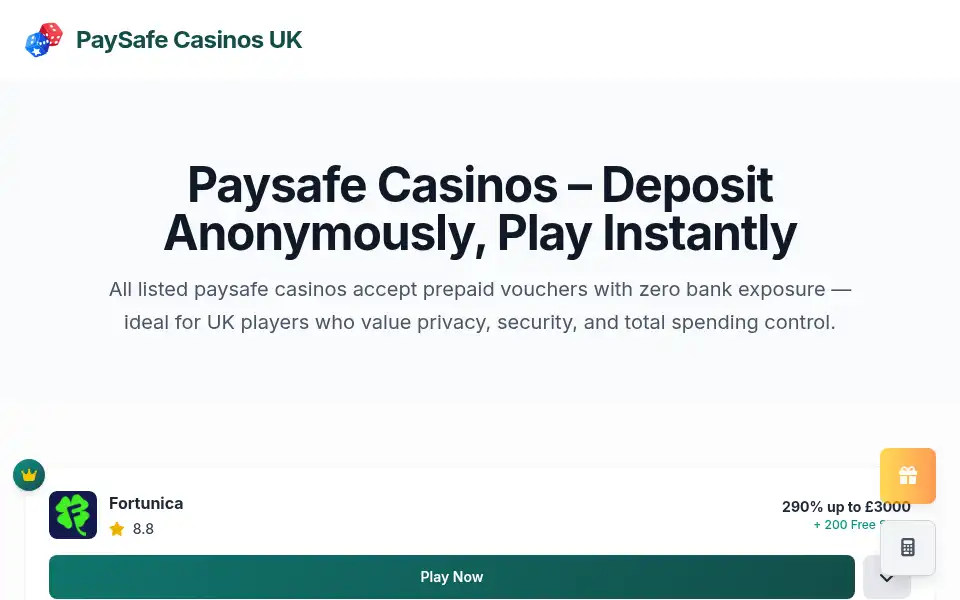 Screenshot of paysafecasinos.org.uk