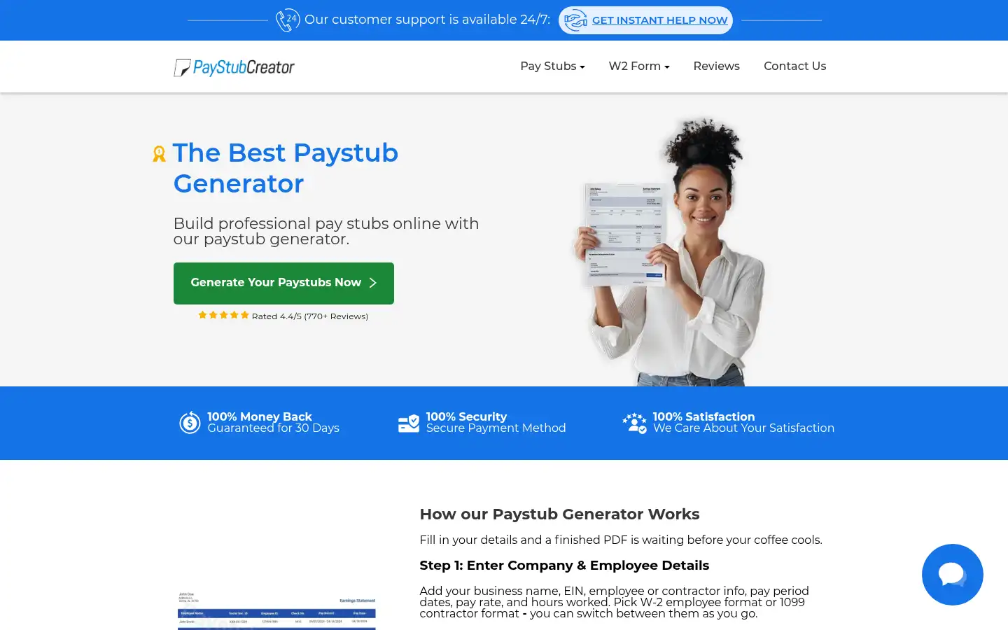 Screenshot of paystubcreator.net