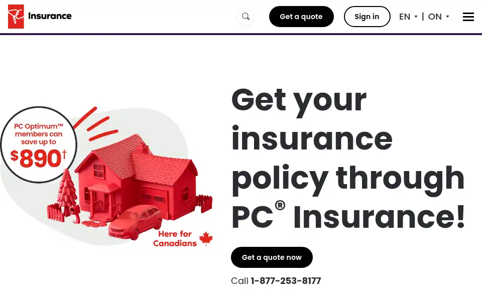 Screenshot of pcinsurance.ca