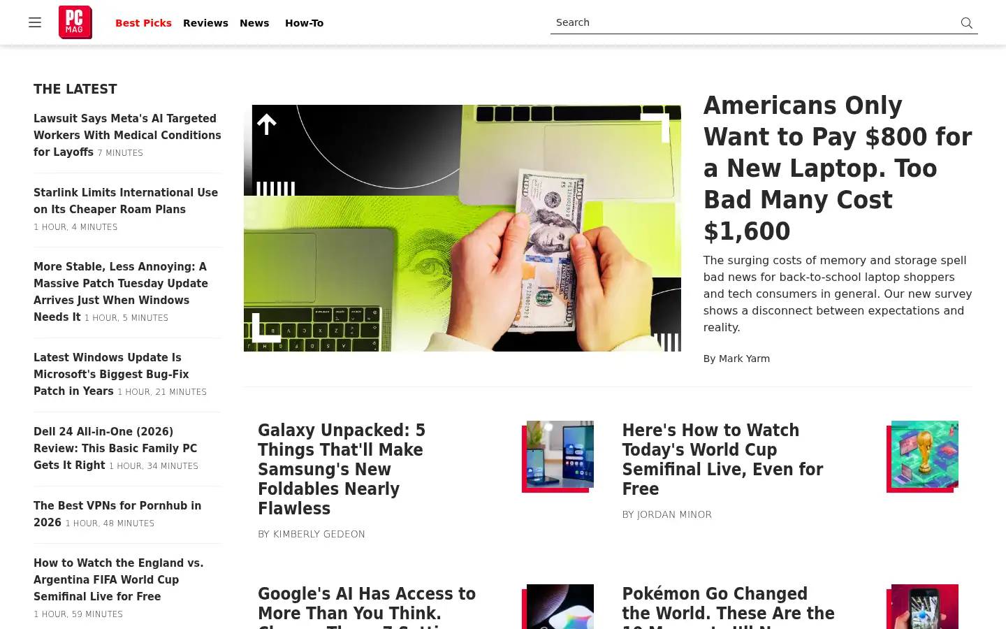 Screenshot of pcmag.com