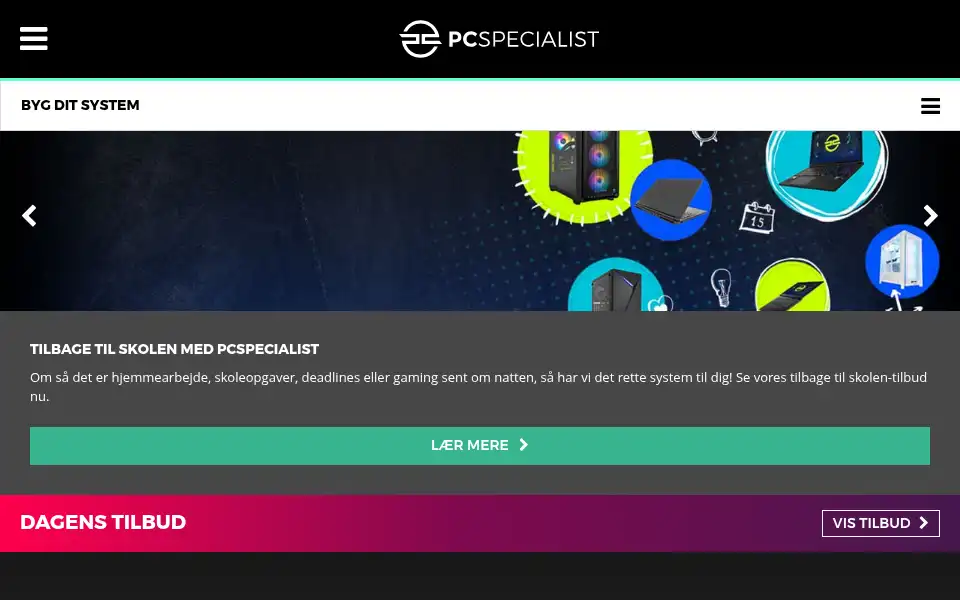 Screenshot of pcspecialist.dk