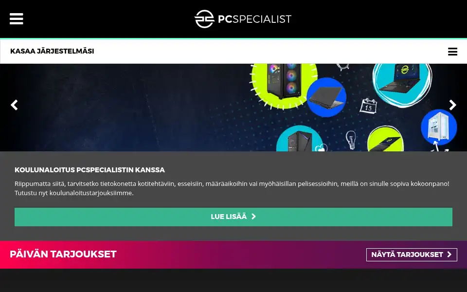 Screenshot of pcspecialist.fi