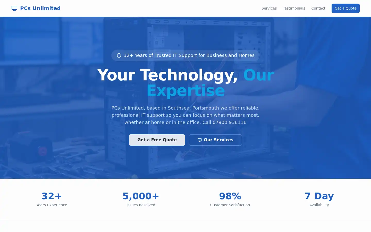 Screenshot of pcsunlimited.co.uk