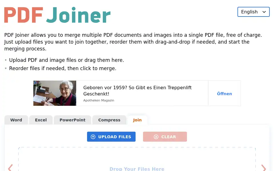 Screenshot of pdfjoiner.com
