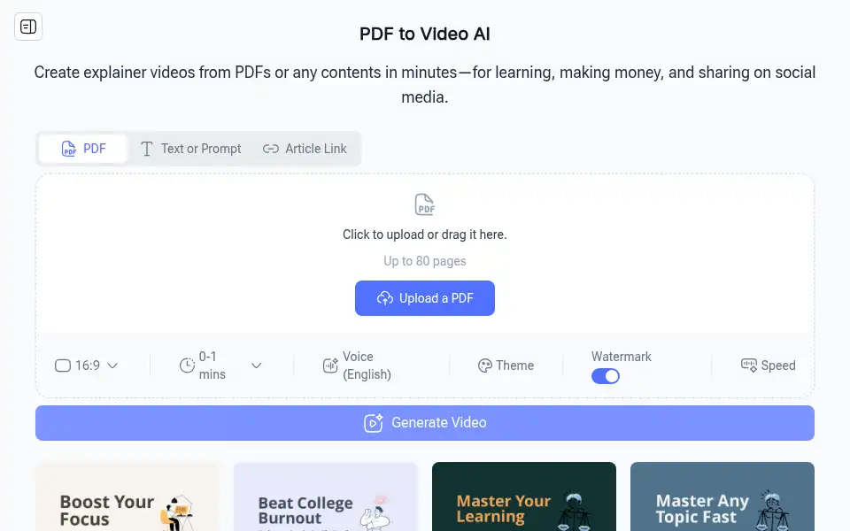 Screenshot of pdftovideo.ai