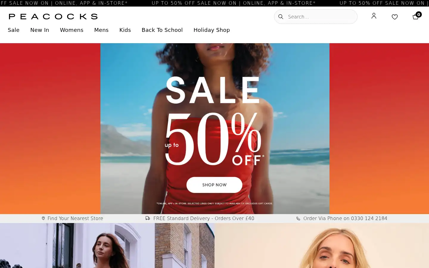 Screenshot of peacocks.co.uk