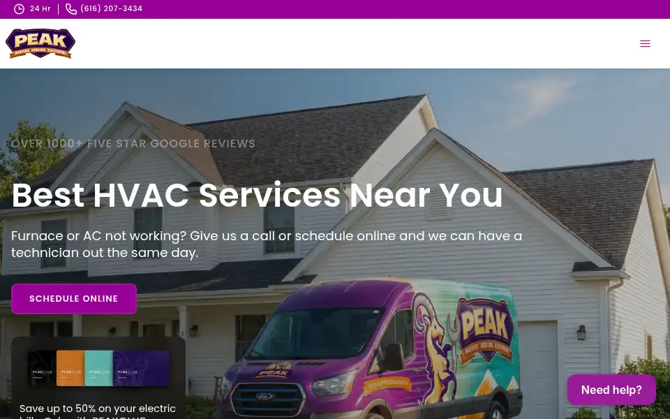Screenshot of peakheatingcooling.com