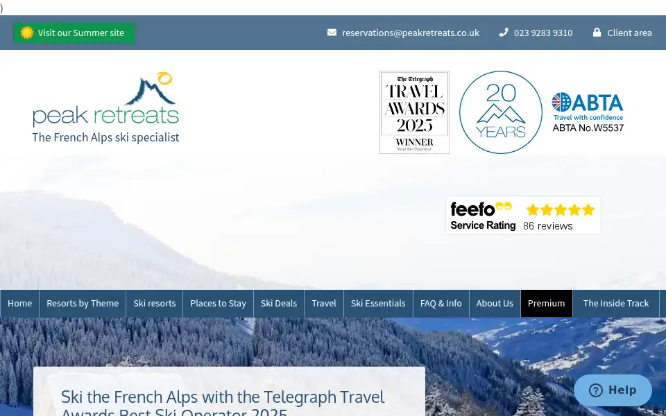 Screenshot of peakretreats.co.uk
