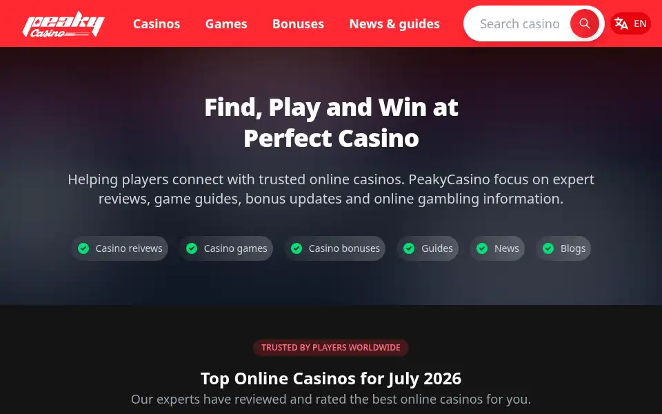 Screenshot of peakycasino.com