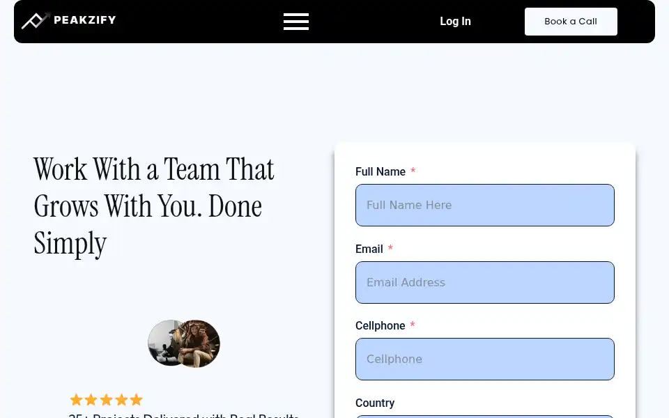 Screenshot of peakzify.com