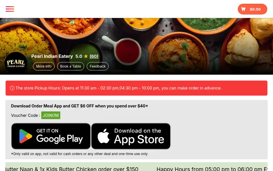Screenshot of pearlindianeatery.co.nz